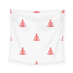 Seamless Pattern Man Meditating Yoga Orange Red Silhouette White Square Tapestry (Small)