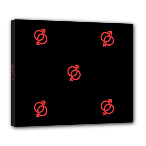 Seamless Pattern With Symbol Sex Men Women Black Background Glowing Red Black Sign Deluxe Canvas 24  X 20   by Mariart