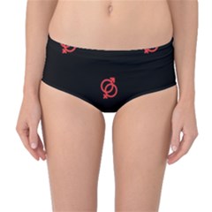 Seamless Pattern With Symbol Sex Men Women Black Background Glowing Red Black Sign Mid-waist Bikini Bottoms by Mariart