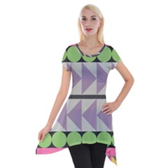 Shapes Patchwork Circle Triangle Short Sleeve Side Drop Tunic