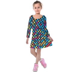 Polkadot Rainbow Colorful Polka Circle Line Light Kids  Long Sleeve Velvet Dress