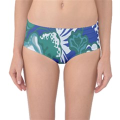 Tropics Leaf Bluegreen Mid-waist Bikini Bottoms