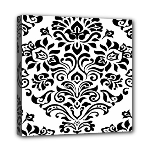 Vintage Damask Black Flower Mini Canvas 8  X 8  by Mariart