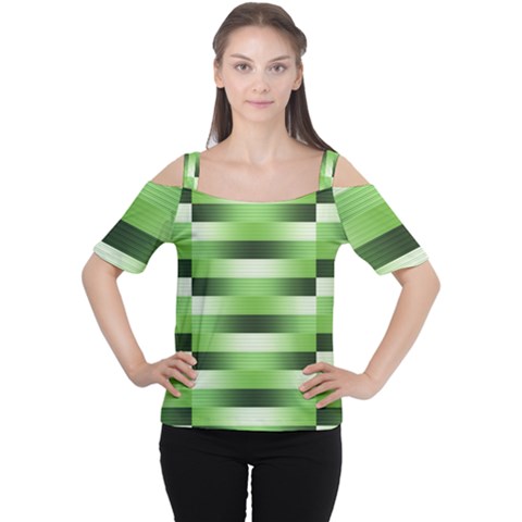 View Original Pinstripes Green Shapes Shades Women s Cutout Shoulder Tee by Mariart