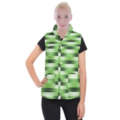 View Original Pinstripes Green Shapes Shades Women s Button Up Puffer Vest