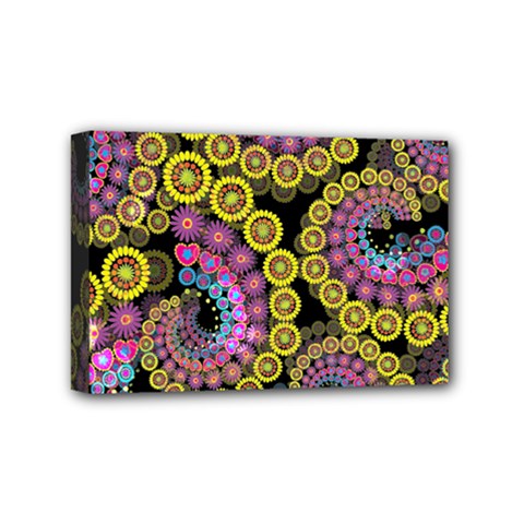 Spiral Floral Fractal Flower Star Sunflower Purple Yellow Mini Canvas 6  X 4  by Mariart