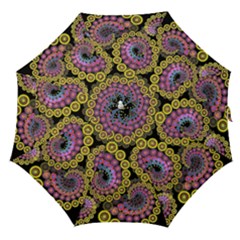 Spiral Floral Fractal Flower Star Sunflower Purple Yellow Straight Umbrellas by Mariart
