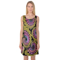 Spiral Floral Fractal Flower Star Sunflower Purple Yellow Sleeveless Satin Nightdress