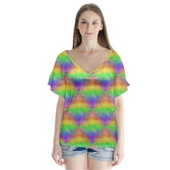 Painted Rainbow Pattern Flutter Sleeve Top by Brini