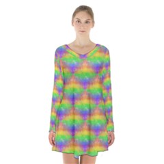 Painted Rainbow Pattern Long Sleeve Velvet V-neck Dress by Brini