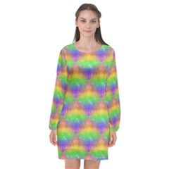 Painted Rainbow Pattern Long Sleeve Chiffon Shift Dress  by Brini