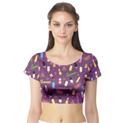 Summer pattern Short Sleeve Crop Top (Tight Fit)