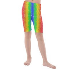 Striped Painted Rainbow Kids  Mid Length Swim Shorts by Brini