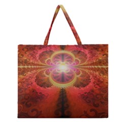 Liquid Sunset, A Beautiful Fractal Burst Of Fiery Colors Zipper Large Tote Bag by jayaprime