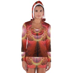 Liquid Sunset, A Beautiful Fractal Burst Of Fiery Colors Women s Long Sleeve Hooded T-shirt by jayaprime