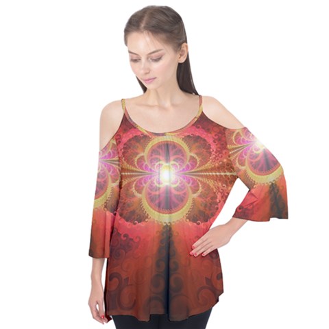 Liquid Sunset, A Beautiful Fractal Burst Of Fiery Colors Flutter Tees by jayaprime