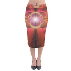 Liquid Sunset, A Beautiful Fractal Burst Of Fiery Colors Velvet Midi Pencil Skirt by jayaprime