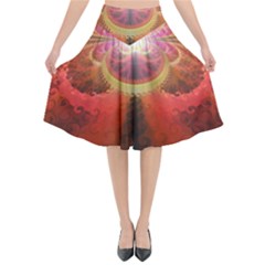 Liquid Sunset, A Beautiful Fractal Burst Of Fiery Colors Flared Midi Skirt