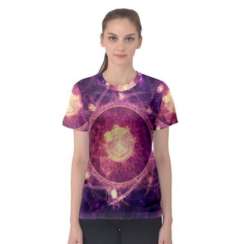 A Gold And Royal Purple Fractal Map Of The Stars Women s Sport Mesh Tee by jayaprime