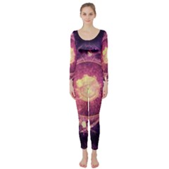 A Gold And Royal Purple Fractal Map Of The Stars Long Sleeve Catsuit