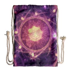 A Gold And Royal Purple Fractal Map Of The Stars Drawstring Bag (large) by jayaprime