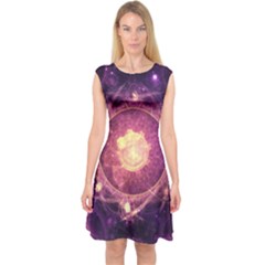 A Gold And Royal Purple Fractal Map Of The Stars Capsleeve Midi Dress by jayaprime