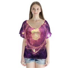 A Gold And Royal Purple Fractal Map Of The Stars Flutter Sleeve Top