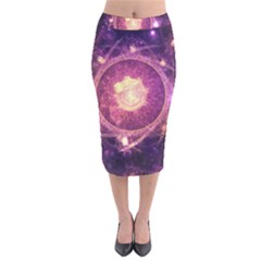 A Gold And Royal Purple Fractal Map Of The Stars Velvet Midi Pencil Skirt