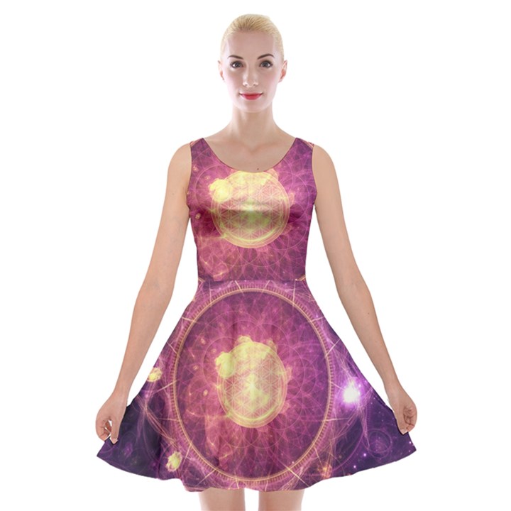 A Gold And Royal Purple Fractal Map Of The Stars Velvet Skater Dress