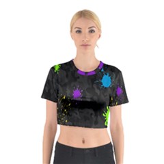 Black Camo Shot Spot Paint Cotton Crop Top by Mariart