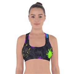 Black Camo Shot Spot Paint Cross Back Sports Bra by Mariart