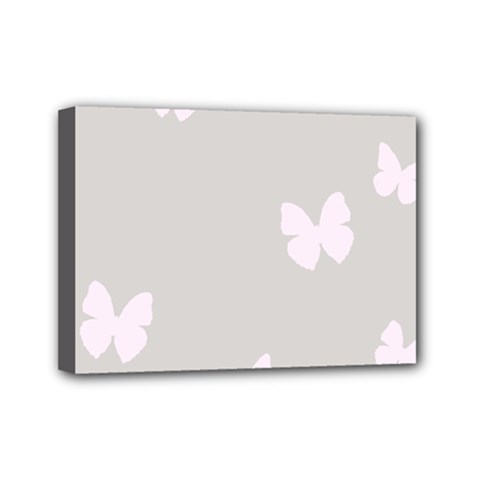 Butterfly Silhouette Organic Prints Linen Metallic Synthetic Wall Pink Mini Canvas 7  X 5  by Mariart