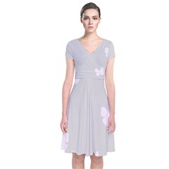 Butterfly Silhouette Organic Prints Linen Metallic Synthetic Wall Pink Short Sleeve Front Wrap Dress