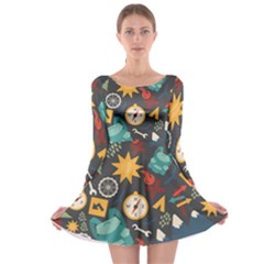 Compass Cypress Chair Arrow Wheel Star Mountain Long Sleeve Skater Dress by Mariart