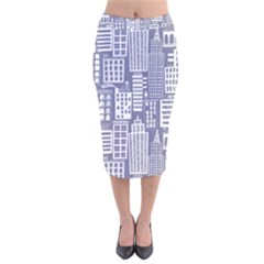 Building Citi Town Cityscape Velvet Midi Pencil Skirt