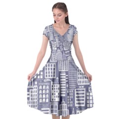 Building Citi Town Cityscape Cap Sleeve Wrap Front Dress