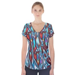 Dizzy Stone Wave Short Sleeve Front Detail Top by Mariart