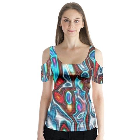 Dizzy Stone Wave Butterfly Sleeve Cutout Tee  by Mariart