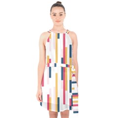 Geometric Line Vertical Rainbow Halter Collar Waist Tie Chiffon Dress by Mariart