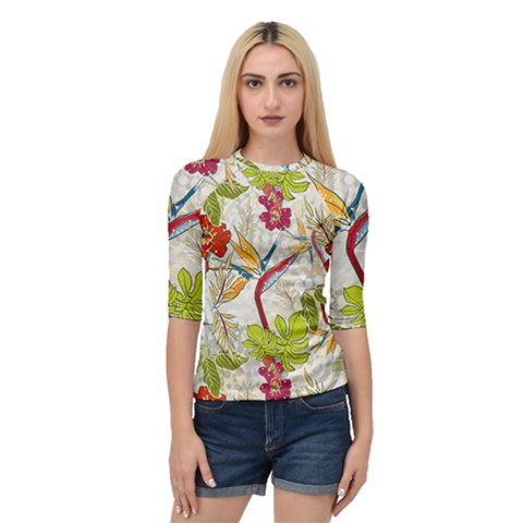 Flower Floral Red Green Tropical Quarter Sleeve Tee by Mariart