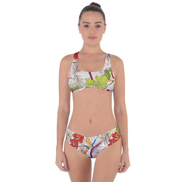 Flower Floral Red Green Tropical Criss Cross Bikini Set