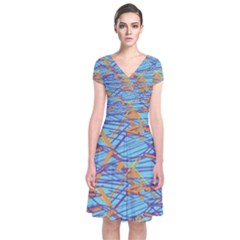 Geometric Line Cable Love Short Sleeve Front Wrap Dress by Mariart