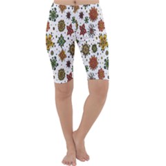 Flower Floral Sunflower Rose Pattern Base Cropped Leggings  by Mariart
