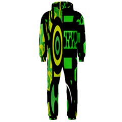 Half Grower Banner Polka Dots Circle Plaid Green Black Yellow Hooded Jumpsuit (men) 