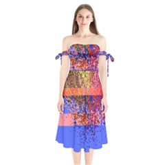 Glitchdrips Shadow Color Fire Shoulder Tie Bardot Midi Dress by Mariart