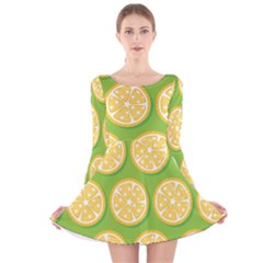 Lime Orange Yellow Green Fruit Long Sleeve Velvet Skater Dress