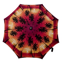 Nature Palm Trees Beach Sea Boat Sun Font Sunset Fabric Hook Handle Umbrellas (large) by Mariart