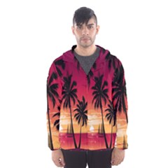 Nature Palm Trees Beach Sea Boat Sun Font Sunset Fabric Hooded Wind Breaker (men) by Mariart