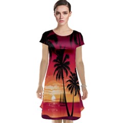 Nature Palm Trees Beach Sea Boat Sun Font Sunset Fabric Cap Sleeve Nightdress