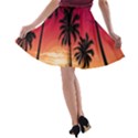 Nature Palm Trees Beach Sea Boat Sun Font Sunset Fabric A-line Skater Skirt View2